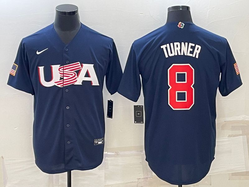 Men 2023 World Cub USA 8 Turner Blue Nike MLB Jersey4